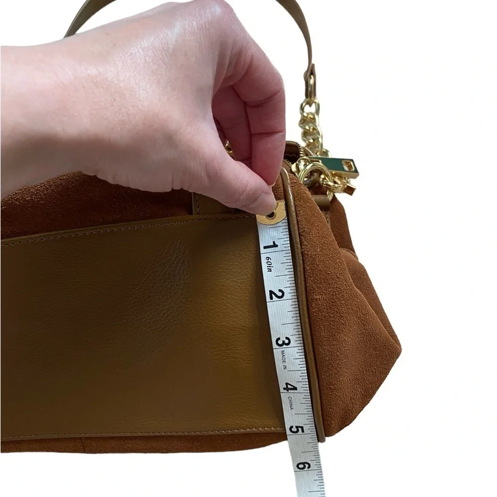 Audrey Brooke New Brown Suede Leather Gold Metal Slouchy Hobo Shoulder Handbag